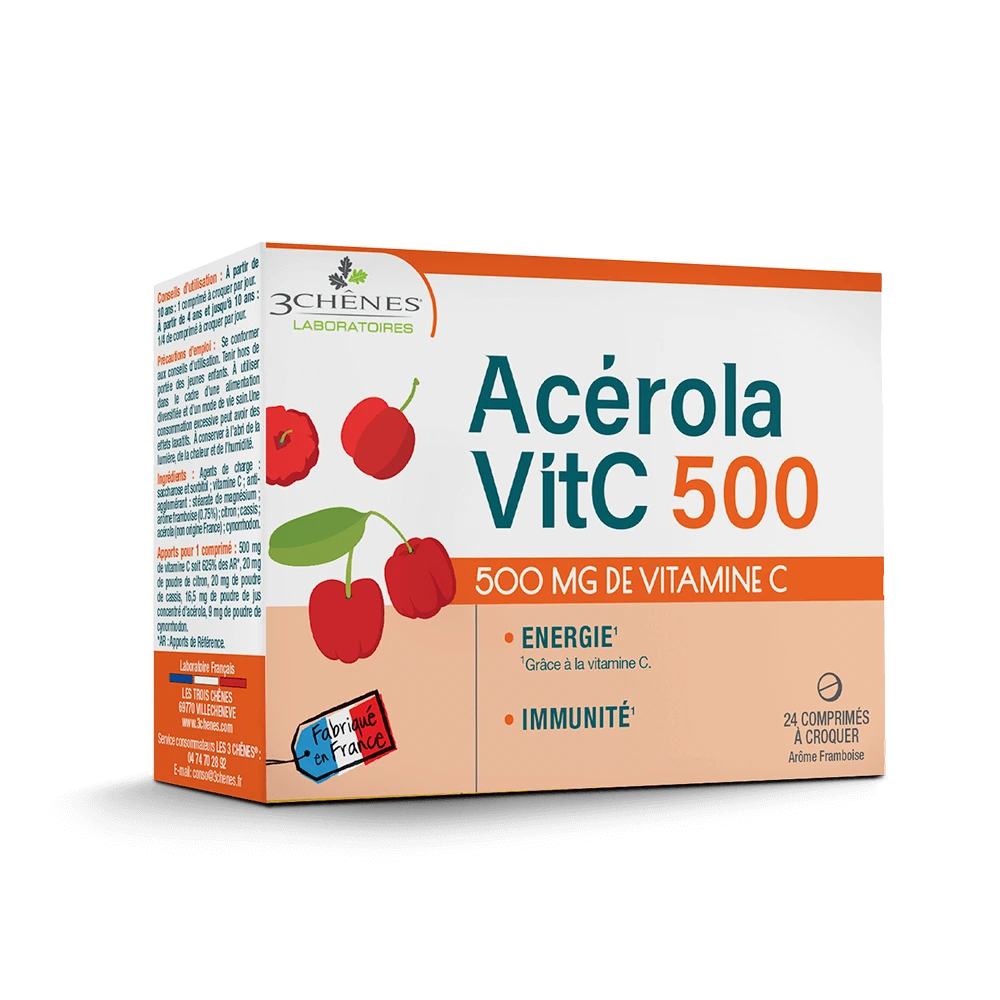 3 CHENES ACÉROLA VITAMINE C 500MG