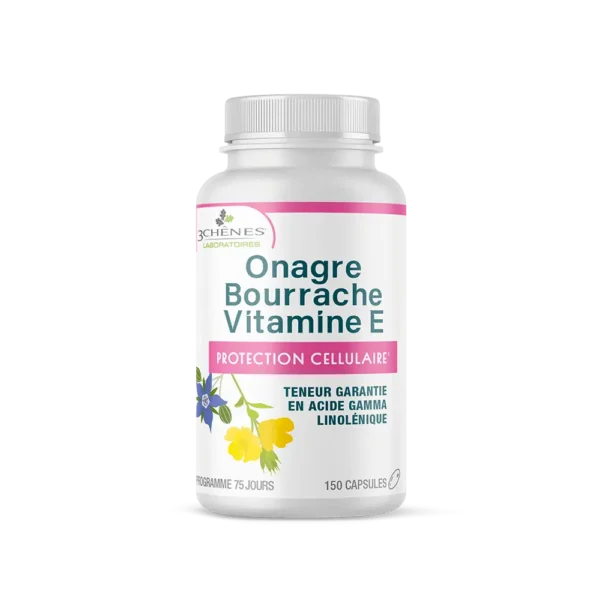 3 CHENES ONAGRE BOURRACHE VITAMINE E 150 CAPSULES