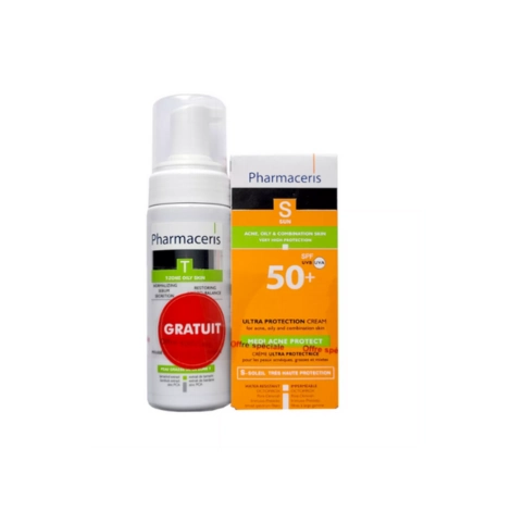 PHARMACERIS ECRAN VISAGE SPF50+ MEDI ACNE PX GRASSES + MOUSSE PURI-SEBOSTATIC 150ML GRATUIT