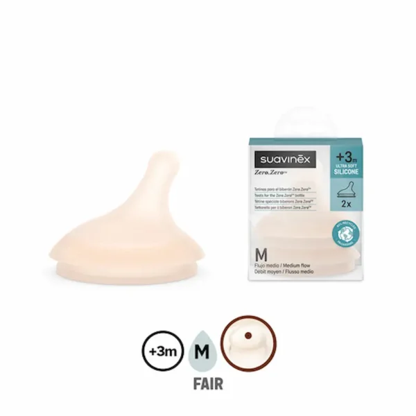 SUAVINEX TETINE EN SILICONE ZERO.ZERO 2PCS +3M (M) 01 FAIR TONE