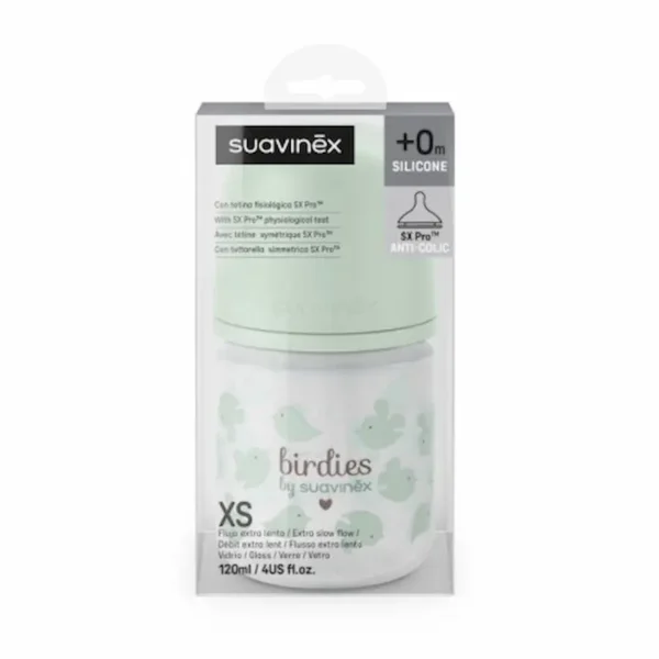 SUAVINEX BIBERON EN SILICONE EN VERRE VERT +0M (XS) 120ML