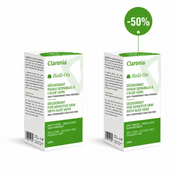 CLARENIA ROLL-ON PEAUX SENSIBLES A L ALOE VERA LOT DE 2 LA 2EME(-50%) VERT 50ML