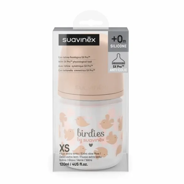 SUAVINEX BIBERON SILICONE EN VERRE ROSE +0M(XS) 120ML
